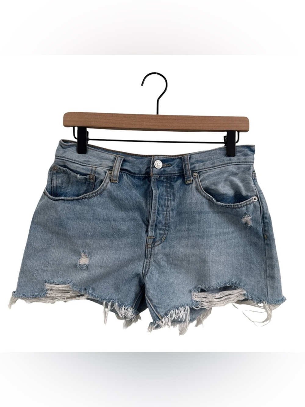 Free People Washed Blue Distressed Denim Cutoff Shorts
